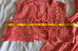 Women's Pink Tiered Kurta with jacket