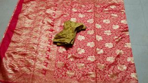 Red Banarasi Silk Saree with Blouse