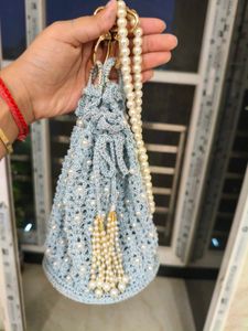 Handmade Crochet Pearl Clutch Bag