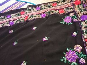 Elegant Black Embroidered Saree