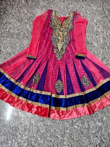 Beautiful Pink &amp; Blue Embroidered Anarkali Suit