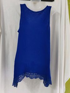 Cobalt Blue Lace Trim Tank Top