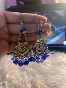 Stunning Blue Beaded Jhumka Earrings