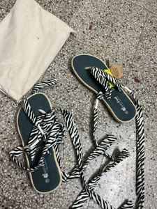 Zebra Print Wrap Around Sandals