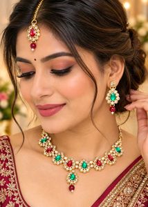 Exquisite Ruby &amp; Emerald Necklace Set