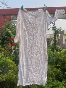White Embroidered Cotton Kurta