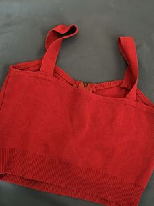 Red Zip-Up Knit Crop Top