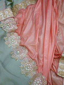 Elegant Peach Embellished Saree
