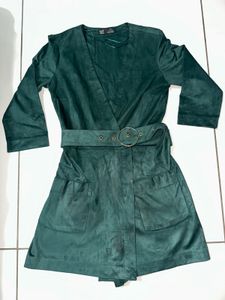 Stylish Green Suede Wrap Dress