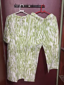 Green & White Printed Kurta Set