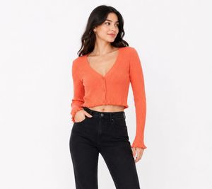 mango Coral Ribbed Button-Up top