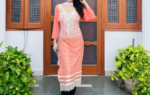 Premium Peach Stone Work Kurti
