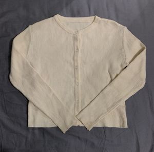 Cream Ribbed Button-Up Cardigan