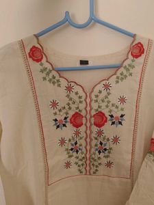 White Embroidered Kurta with Pants
