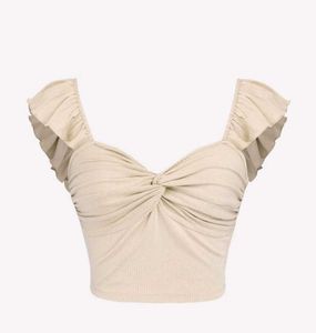 Cream Ribbed Twist Front Crop Top
