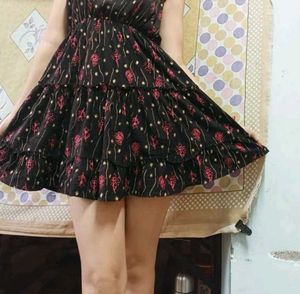 New Black Floral Print Mini Dress