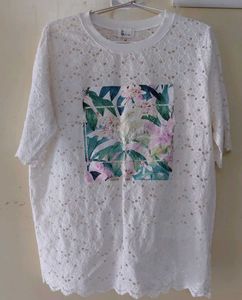 White Lace Floral Print Top