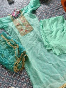 Mint Green Embroidered Kurta Set with Dupatta