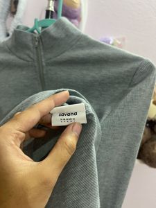 Grey Quarter Zip Long Sleeve Top(S)