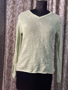 Light Green Knit V-Neck Sweater