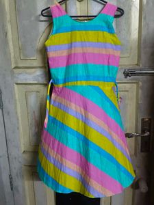 Pure Cotton Colorful Striped Summer Dress