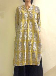 XS Stylish Mustard Yellow Printed Kurta