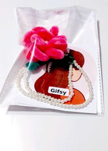 Floral Hair Clips with Pearl Chain