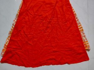Orange Checkered Kurti with Embellished Neckline