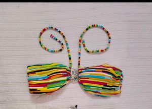 Vibrant Striped Bandeau Bikini Top