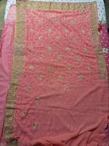 Peach Embroidered Saree used