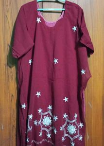 Maroon Kurta with White Emberdory