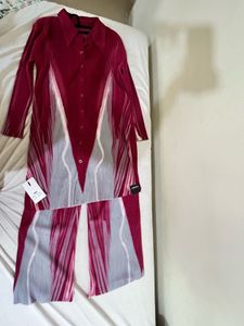 NEW Korean Burgundy &amp; Grey Pleated Co-ord Set