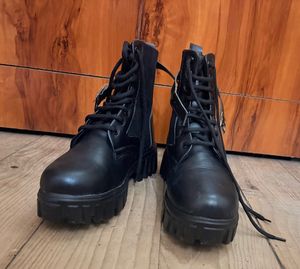 Black Chunky Sole Lace-Up Boots