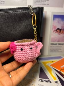 Cute Pink Crocheted Coffee Cup Keychain