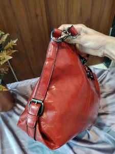 Red leather Tote Bag