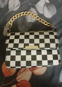 Checkered Clutch with Gold Chain