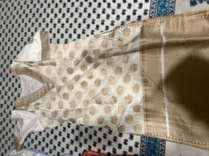 Elegant White &amp; Gold Kurta Set