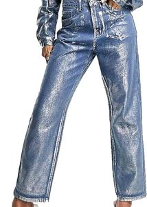 Trendy Metallic High waist Blue Denim Jeans