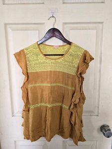 Bohemian Mustard Yellow Top with Ruffle Sleeves