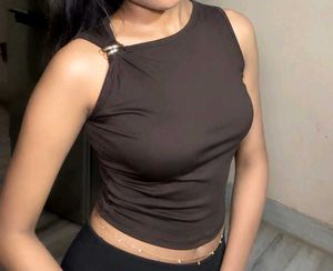Chic Brown One-Shoulder Ruched Top
