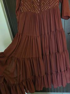 Maroon Tiered Gown with Embellished Bodice