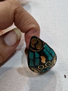 Boho Laq Teardrop Turquoise &amp; Gold Ring