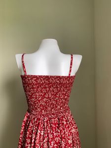Boho Red Floral Smocked Sundress