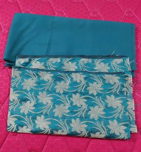 Elegant Teal Dress Material with Floral Border