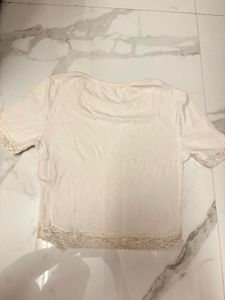 off white Lace Trim Ribbed Crop Top