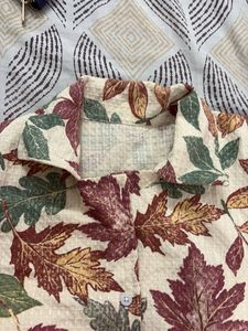 Autumn Leaf Print Button-Up Top