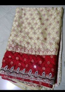 Embellished Cream and Red Saree