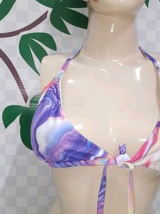 (800)Colorful Marble Halter Bikini Top