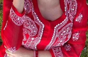 Red Chikakari Mirror Kurta
