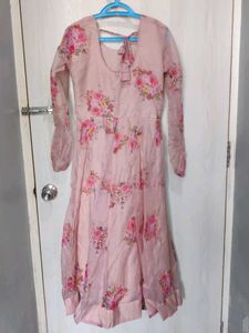 Elegant Pink Floral Anarkali Set with Belt